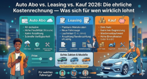 Auto Abo vs Leasing vs Kauf 2026: Die ehrliche Kostenrechnung — Was sich für wen wirklich lohnt