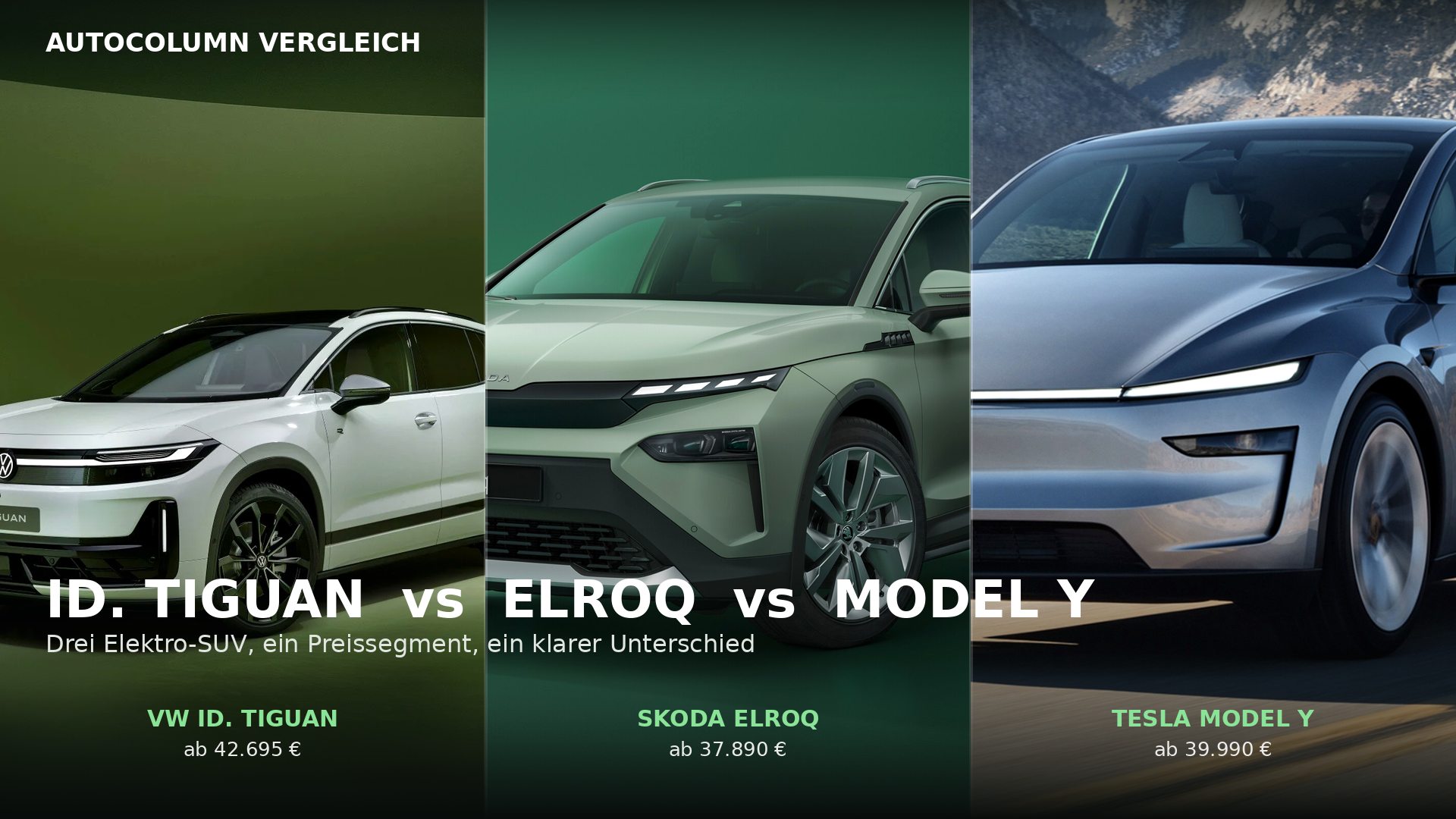 ID. Tiguan vs Elroq vs Model Y: Drei Elektro-SUV, ein Preissegment, ein klarer Unterschied